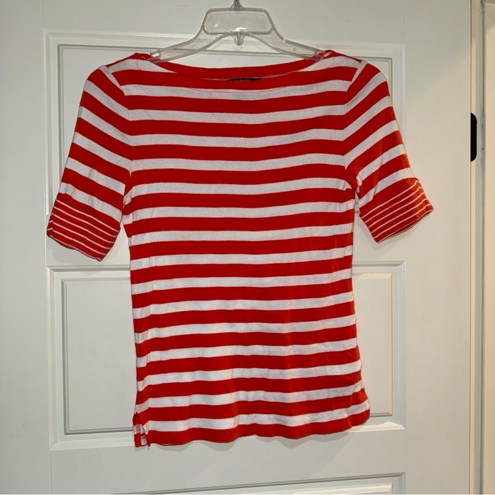 Ralph Lauren Vibrant Red and White Striped Long Sleeve Tee